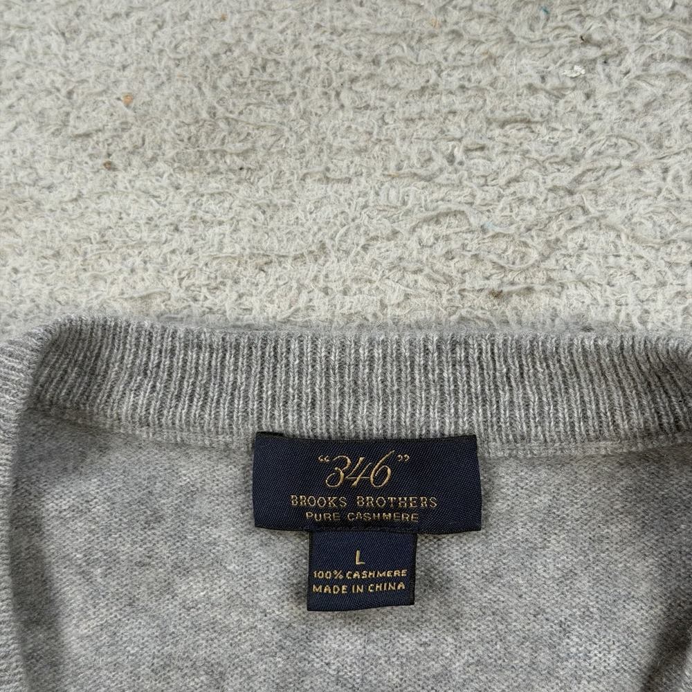 Brooks Brothers Sweater Men Large Grey 100% Cashmere Crewneck Pullover Pure Soft - Picture 2 of 10